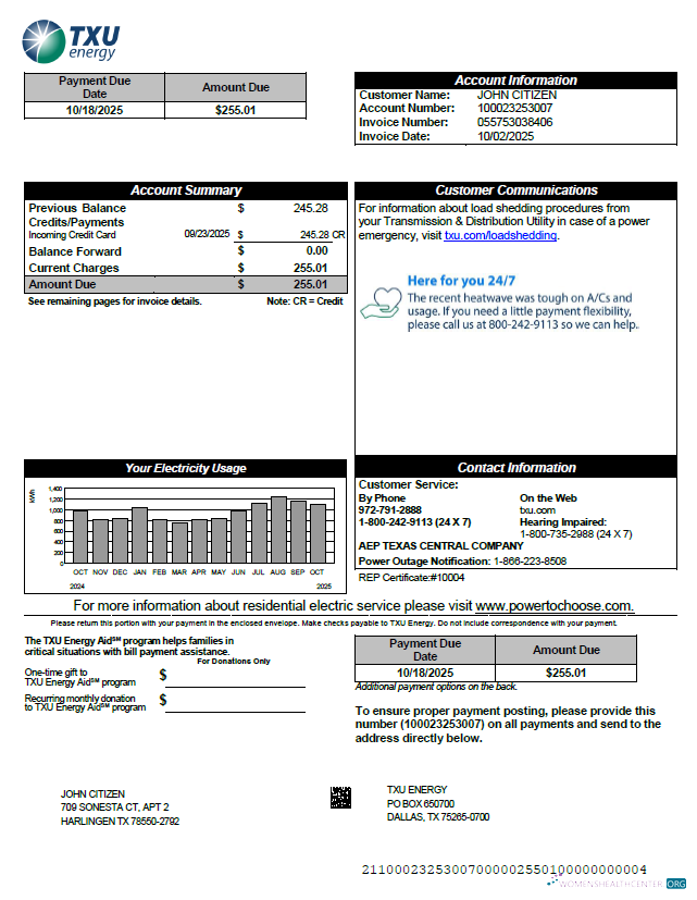 download download USA TXU Energy utility bill template in Word and PDF formats, version 5 PDF template PDF template